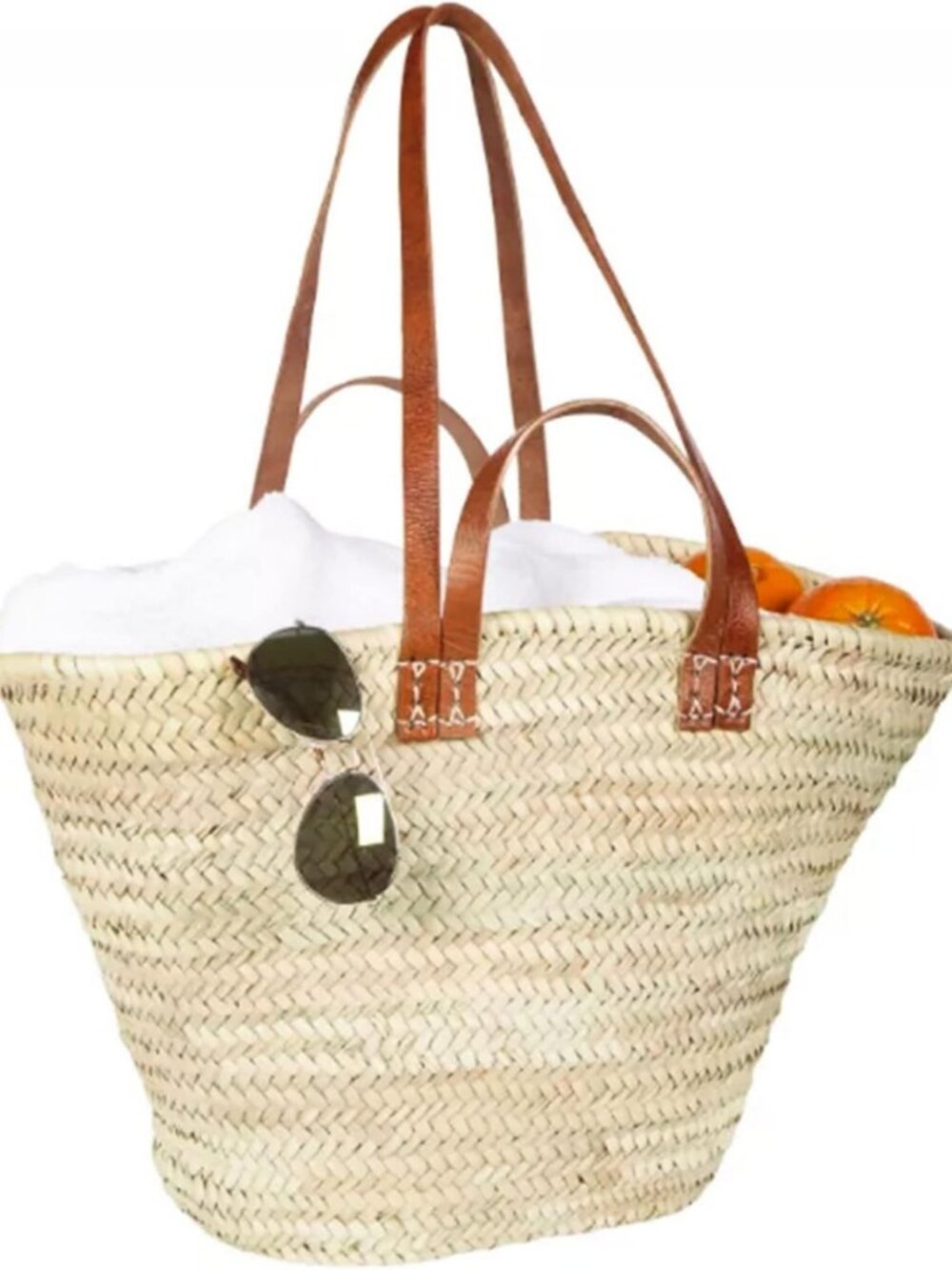 Stylish Straw Basket Bag with Double Leather Handles - Perfect Beach & Shopping